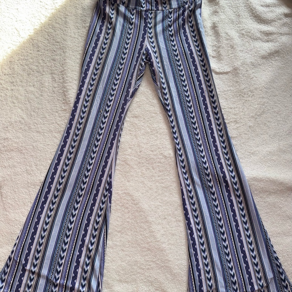 No Boundaries Blue and White Striped Flare Pants